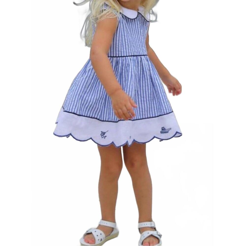 NEW CHRISTIAN ELIZABETH port aransas dress in navy/white stripe